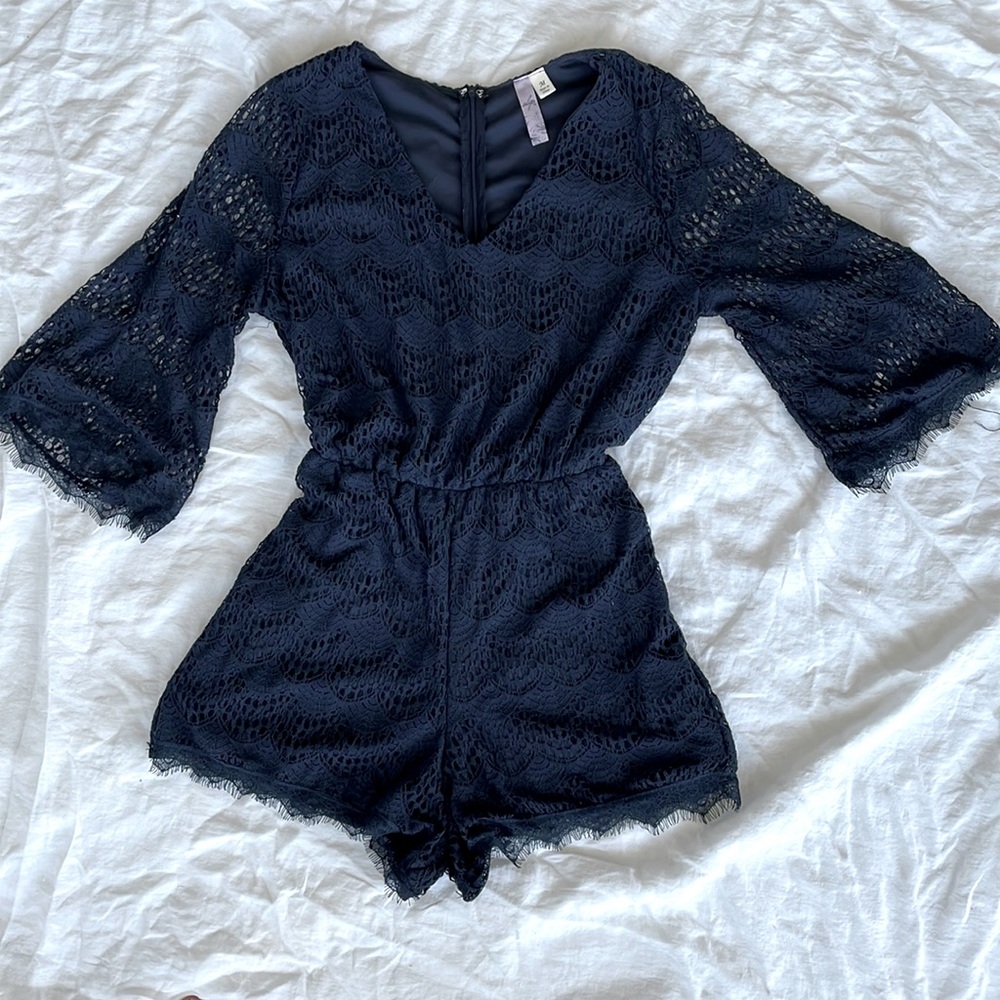 ALYA Navy Blue Crochet Romper Size M